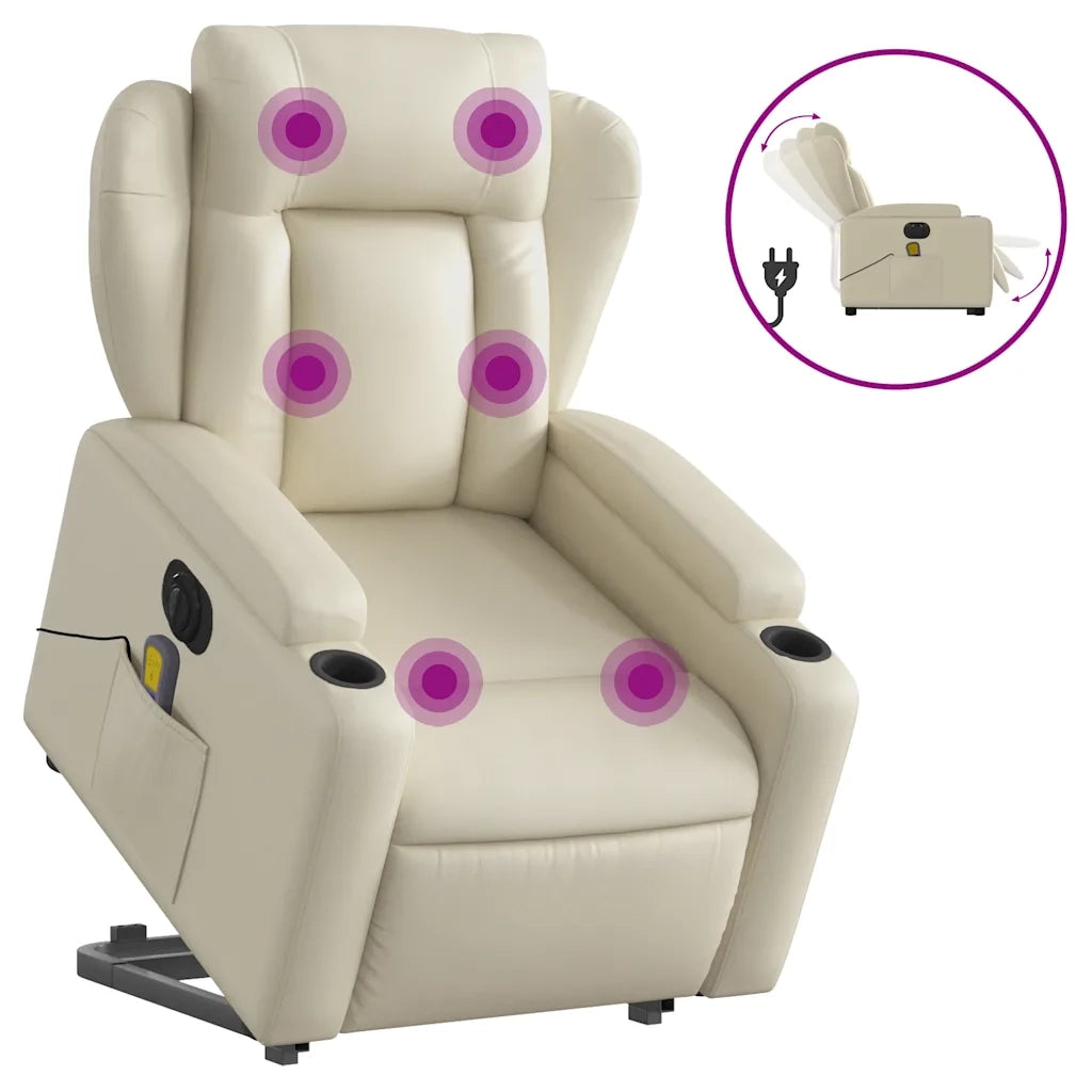 Poltrona Alzapersona Elettrica Reclinabile Crema in Similpelle 3204566