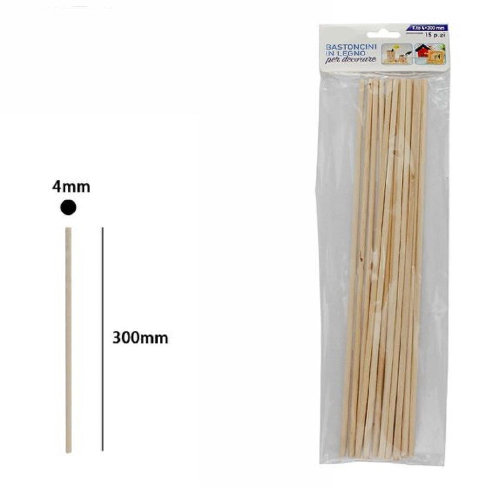 Trade Shop - Set 15 Bastoncini In Legno Lavoretti Attività Creative Stecchette 4x300mm 53871a -