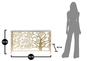 Console Albero della Vita 141,5x40,5x81,5 cm in Ferro MDF e Specchio Oro