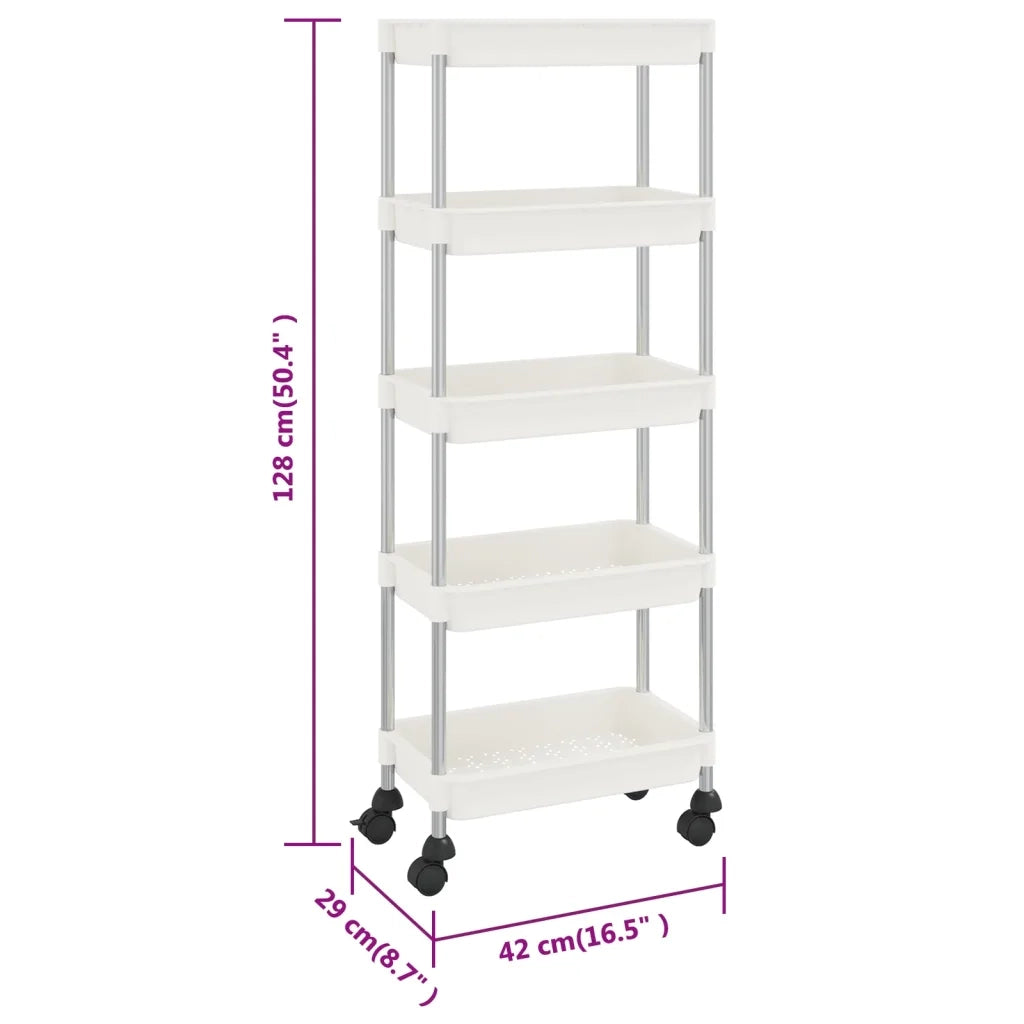 Carrello da Cucina 5 Ripiani Bianco 42x29x128 cm Ferro e ABS CFW7118053
