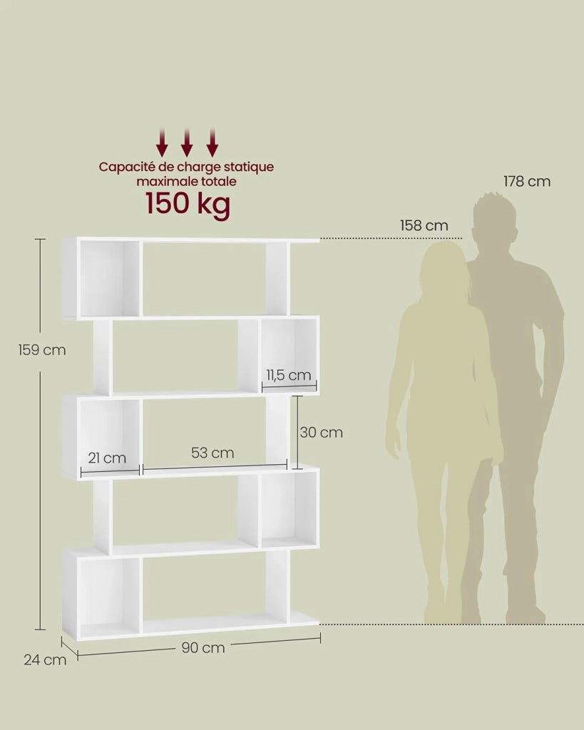 Libreria a 5 ripiani 24 x 90 x 159 cm mobile contenitore con scomparti aperti per soggiorno camera da letto ufficio marrone rustico 12_0004272