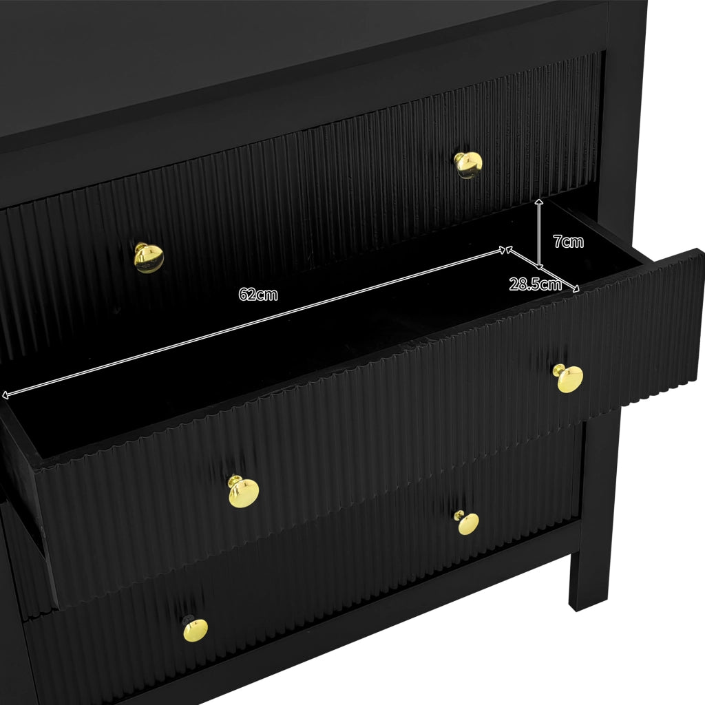 OKWISH Comò con 5 Cassetti, Frontali Testurizzati e Maniglie Dorate, per Camera o Ingresso, 79 x 39.5 x 80.5 cm, Nero