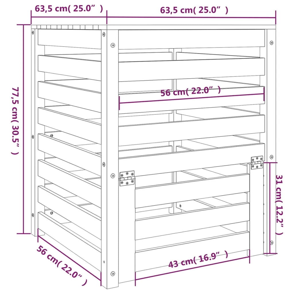 Compostiera 63,5x63,5x77,5 cm in Legno Massello di Pino 823808