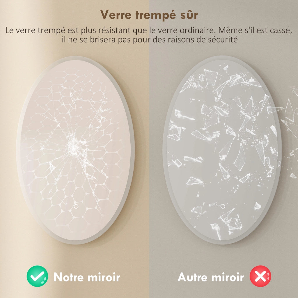 Specchio LED per Bagno Antiappannante 80x50 cm ¨C zephmum ¨C Ovale 3 Luci Regolabile