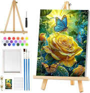 Scheda di pittura per adulti con lista, kit DIY di pittura facile con paesaggio di farfalle e rose per principianti