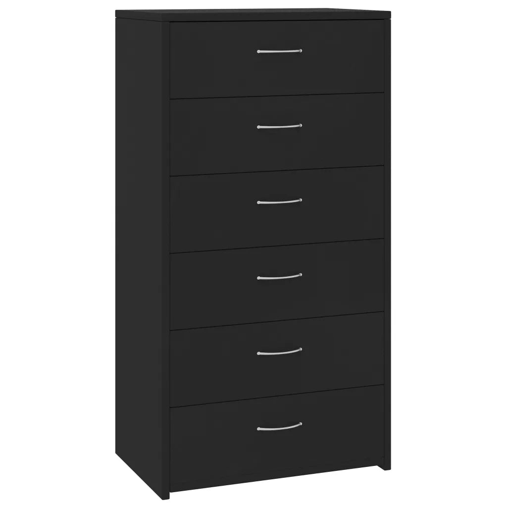 Credenza con 6 Cassetti-Buffet-Armadio da cucina Nera 50x34x96 cm in Legno Multistrato
