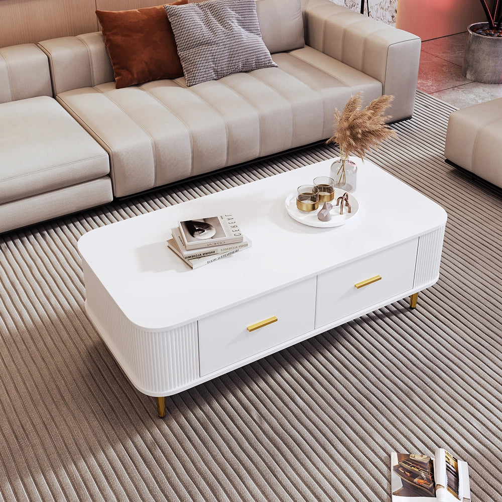 Tavolino da salotto con cassetti - Xylo - Angoli curvi, bianco