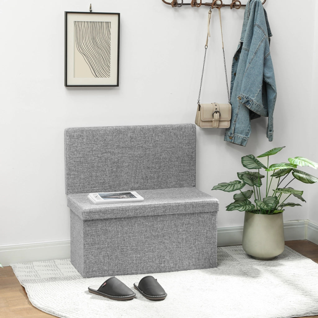 Panca Contenitore Pieghevole con Schienale ¨C zephmum ¨C Tessuto Grigio 76x50x73 cm