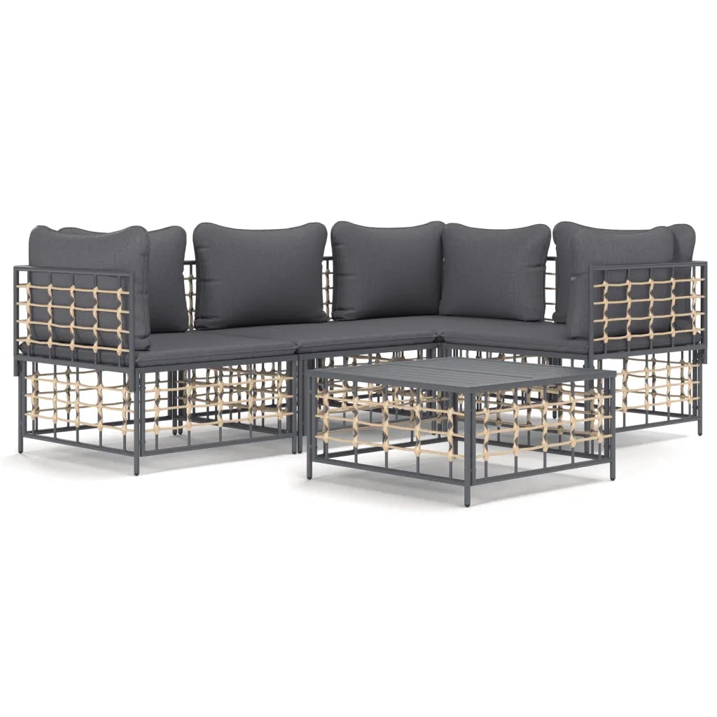 Set Divani da Giardino 5 pz con Cuscini Antracite in Polyrattan 3186749