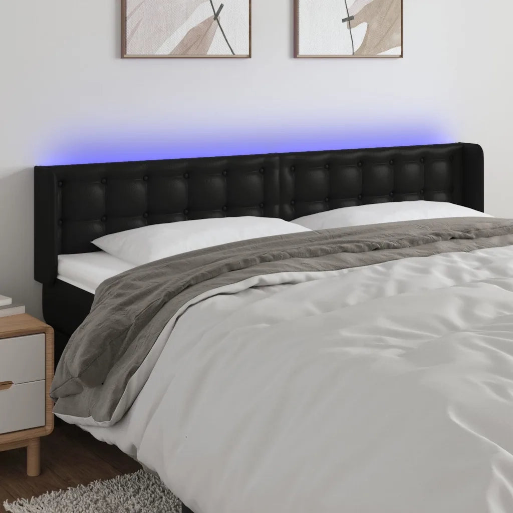 Testiera | Testata a LED Nera 203x16x78/88 cm in Similpelle
