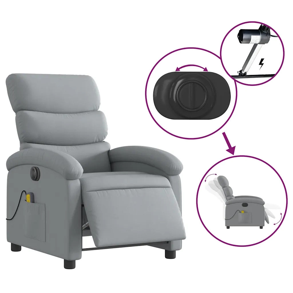 Poltrona | Sedia Relax Reclinabile Massaggio Elettrica Grigio Chiaro Tessuto