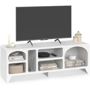 IDMarket - Mobile TV organico ALESIA 140 cm con 6 nicchie in legno bianco