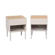 Set 2 comodini in metallo e decorazione in legno 1 anta 1 vano, beige