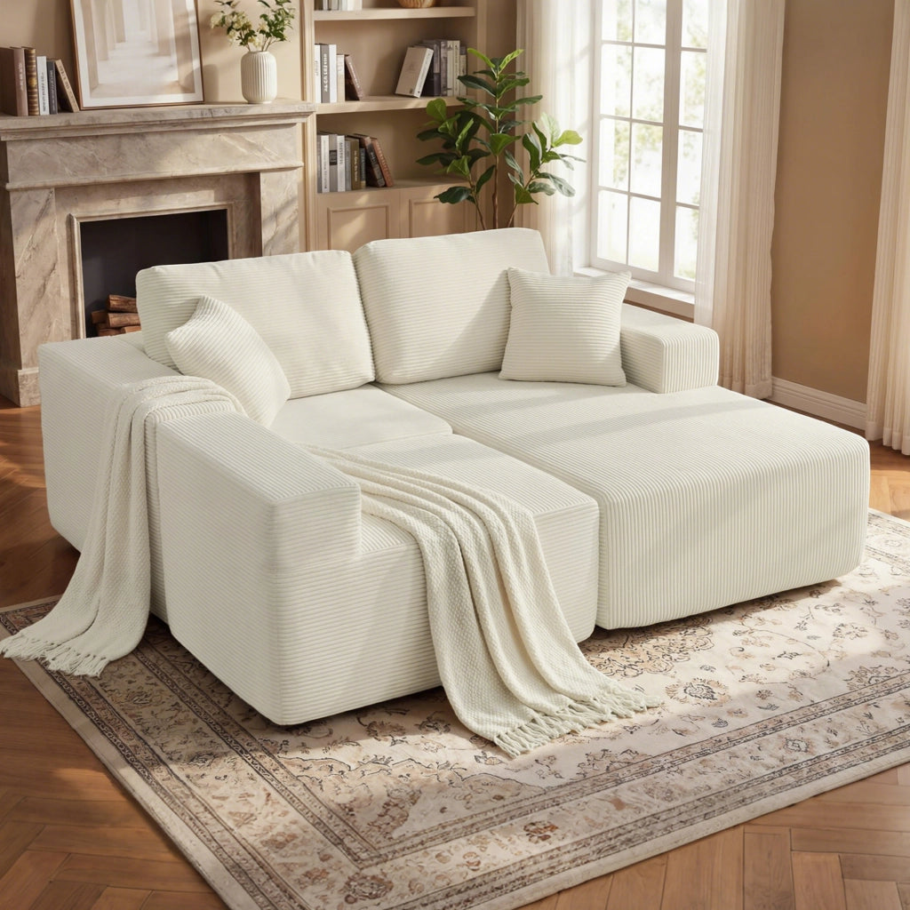 Divano Angolare Letto 3 Posti ¨C Zephmum ¨C Velour Crema 267cm