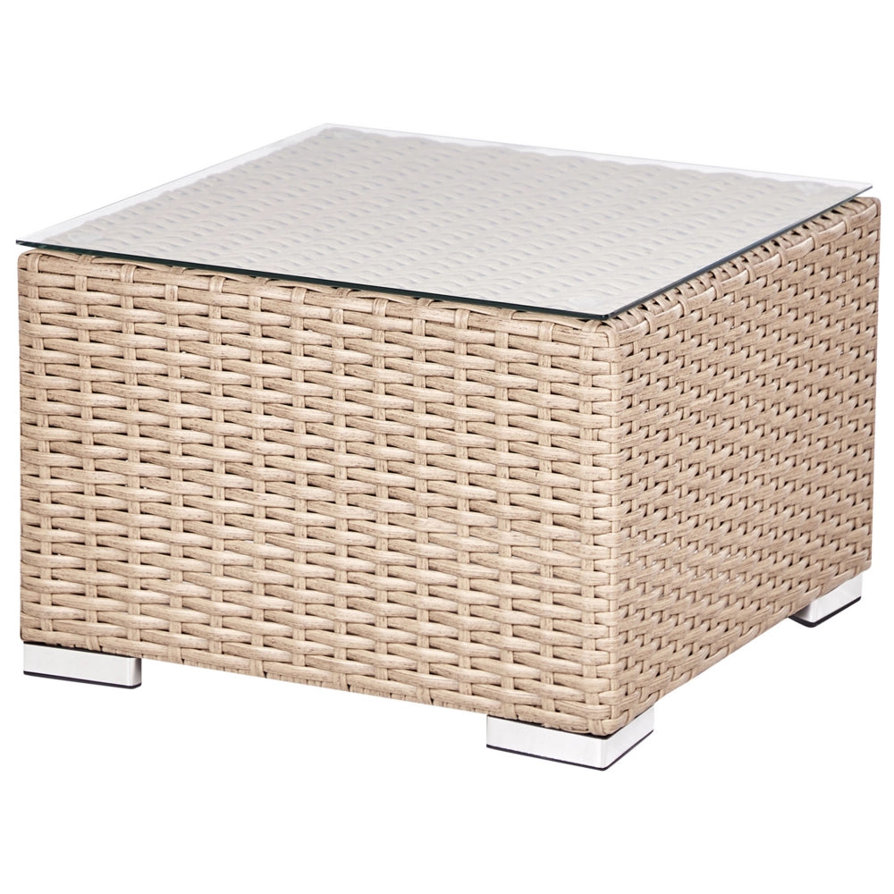 Set da giardino 8 posti in rattan color sabbia lato destro con cuscini beige Divano ad angolo Poltrona Tavolino da caffè