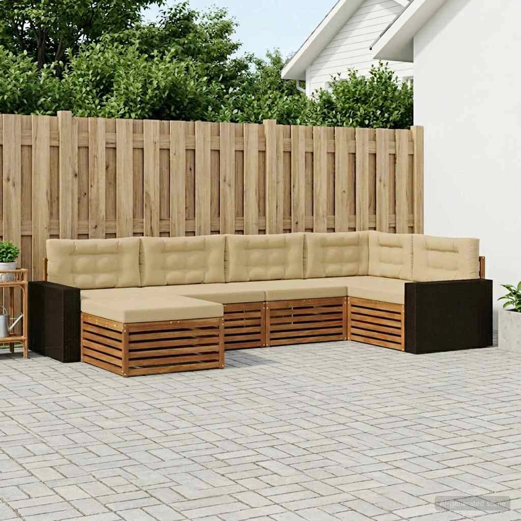 Set di divani da esterno 6 pz Naturale e Beige 3383576