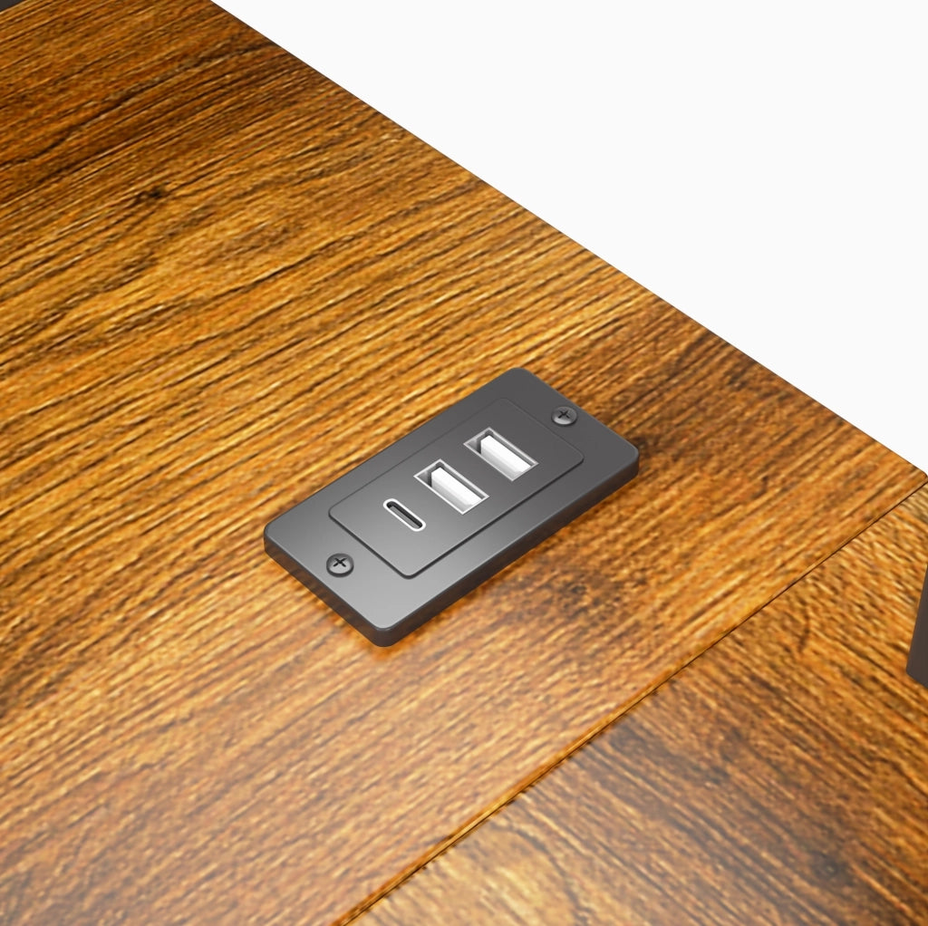 LETTO A SOPPALCO 140x200 cm Nero con Scrivania, LED, USB e USB-C
