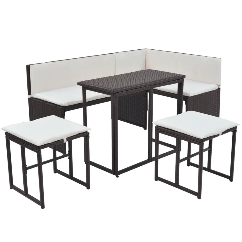 Set da Giardino 5 pz Pieghevole in Acciaio e Polyrattan Marrone cod mxl 36158