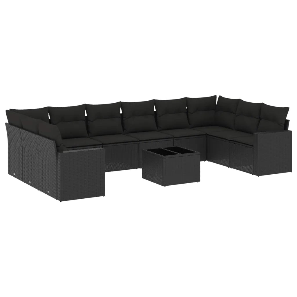 Set Divani da Giardino 11 pz con Cuscini in Polyrattan Nero 3219465