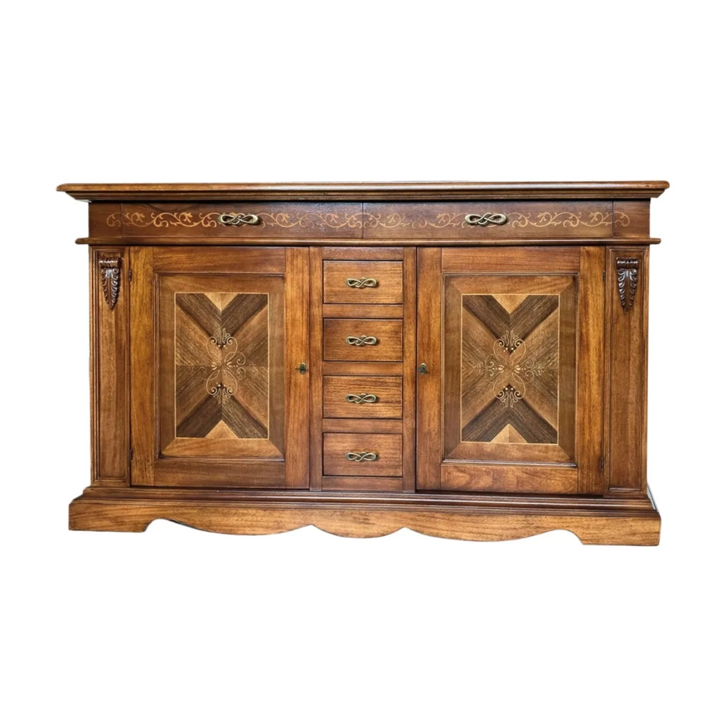 Credenza con intarsio in legno 2 porte 6 cassetti finitura bassano 210x55x115 - Mobili 2G