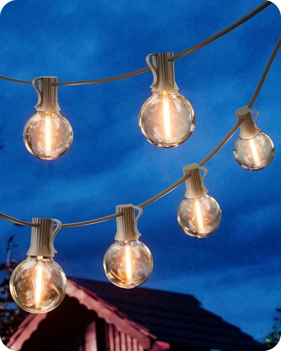 Faccia luminosa LED per esterno - catena di lampioni con lampade G40 - impermeabile IP44 - per terrazza balcone festa Natale luce calda bianca