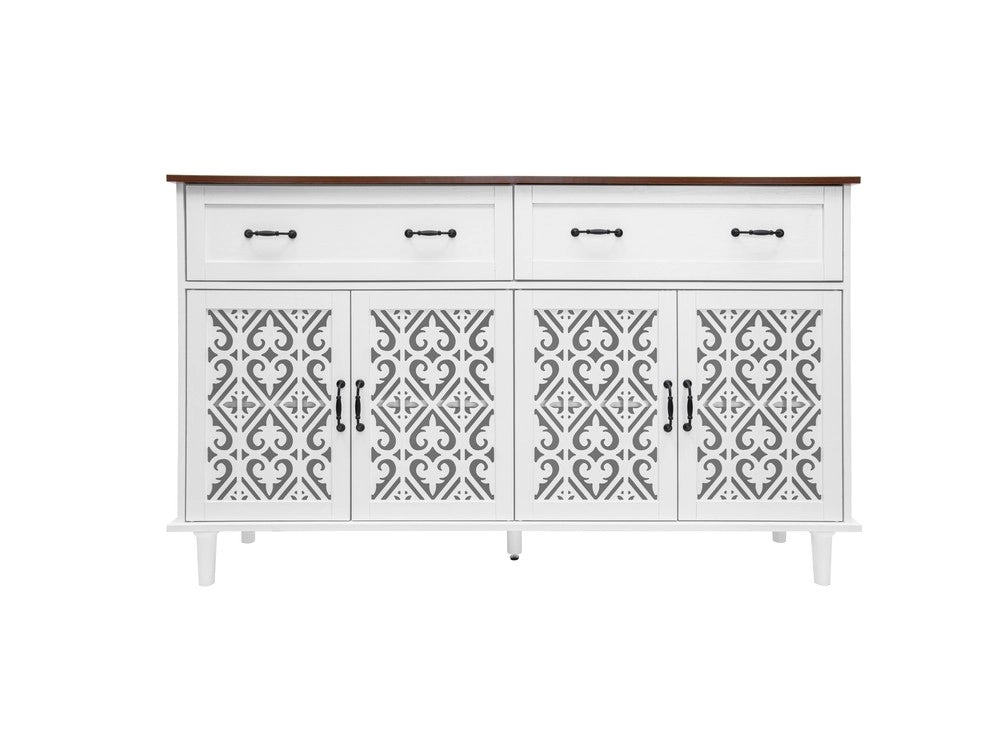 Credenza Vintage ¨C MINIMAL ¨C Legno Massello, 4 Ante Intagliate, 2 Cassetti