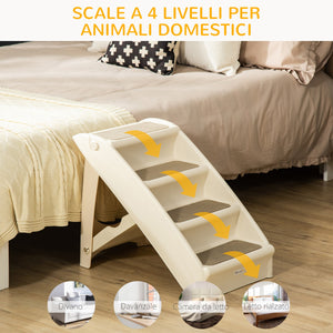 Scaletta per Cani e Gatti Pieghevole 4 Gradini Antiscivolo 62x38x49,5 cm in PP Beige