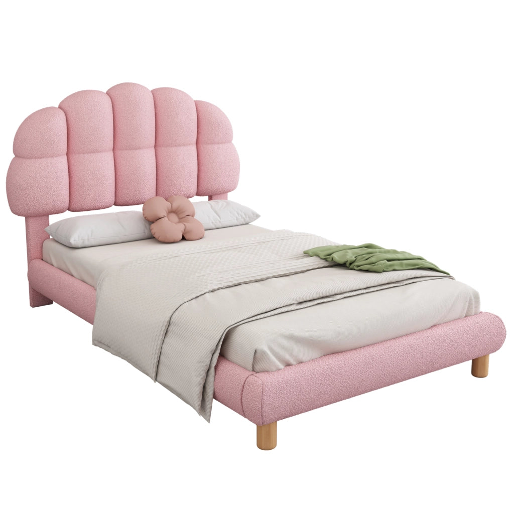 Letto singolo imbottito 90x200 cm in bouclé rosa con testiera regolabile