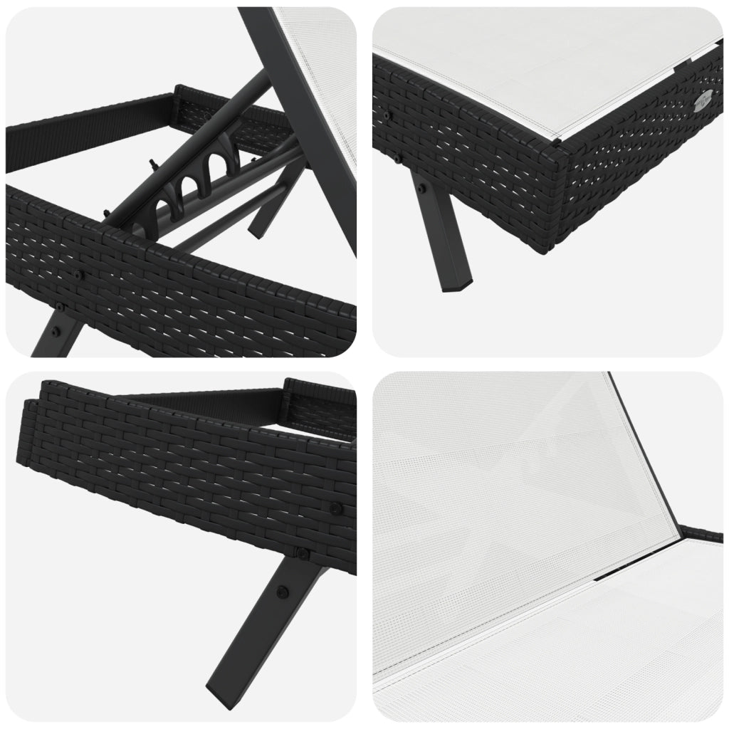 Lettino Prendisole Nero Rattan e Textilene