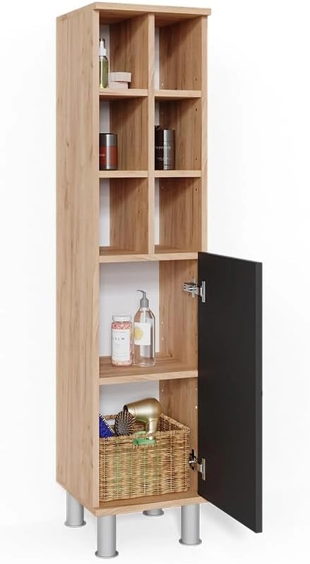 Mobiletto bagno Fynn, Antracite, 30 x 130.6 cm porta grande, per la conservazione di accessori da bagno e combinazione con Fynn