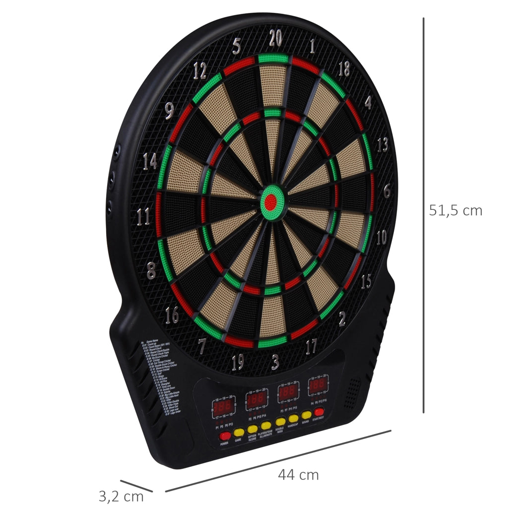 Bersaglio elettronico per freccette con 6 freccette e 24 punte, 27 giochi, 243 opzioni di punteggio, 44 x 51,5 x 3,2 cm, per divertimento e