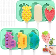 Forme di ghiaccio, silicone, 2 pezzi forme di ghiaccio, lollies di ghiaccio, idee DIY, forme di ghiaccio, senza BPA, per bambini, forme di popsicle, set con bastoncini e coperchio (frutta + veicoli)