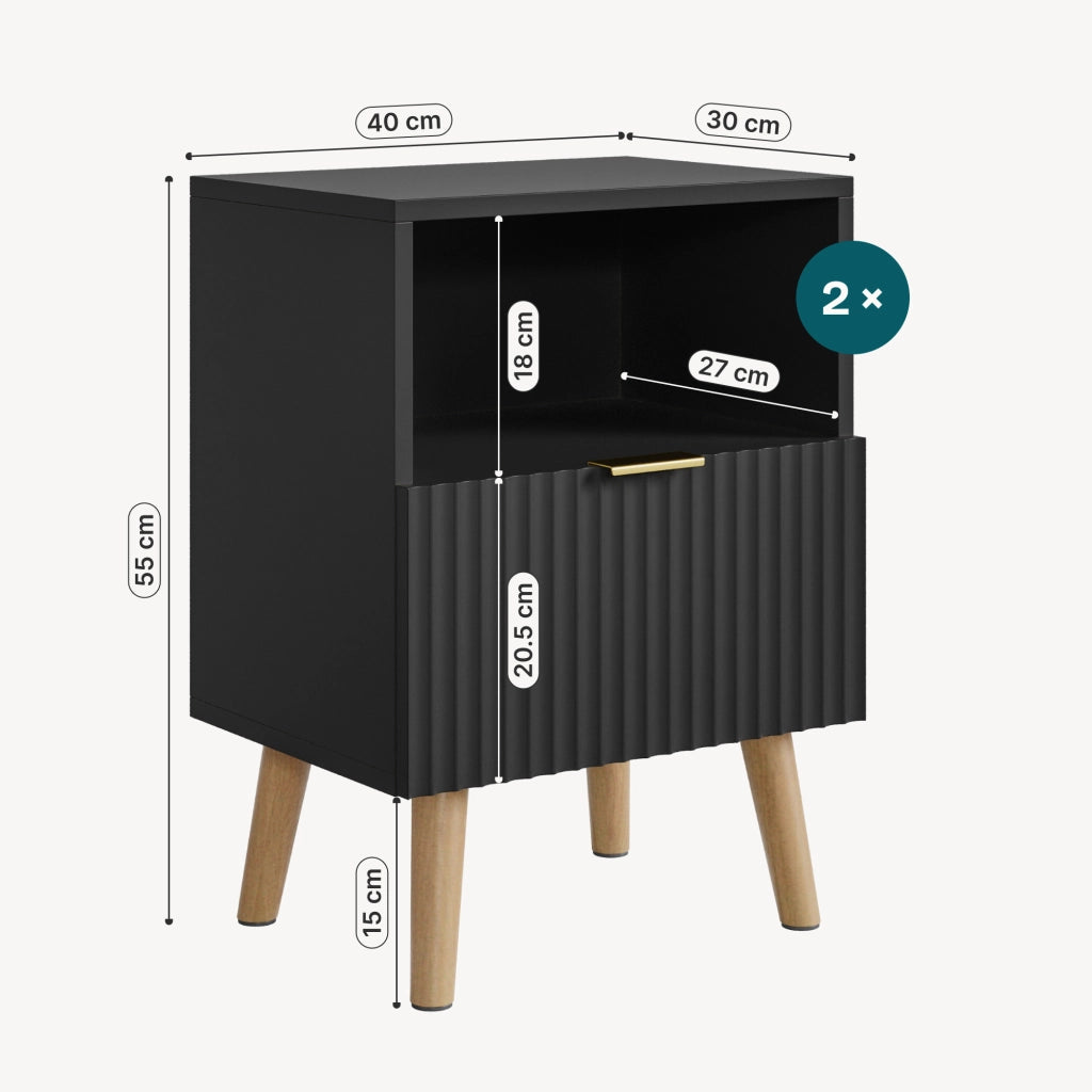 Set di 2 Comodini Nand con Cassetto e Vano Aperto 55x40x30 cm Nero [en.casa]