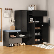 OKWISH Scarpiera 2 in 1 con 2 Ante, Panca Imbottita e Ripiani Regolabili, per Ingresso, 130x35x110 cm, Nero