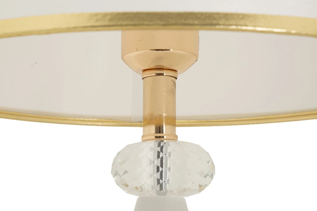 Lampada da Tavolo Gipsy Ø30x52 cm in Ferro e Tessuto Oro e Bianco