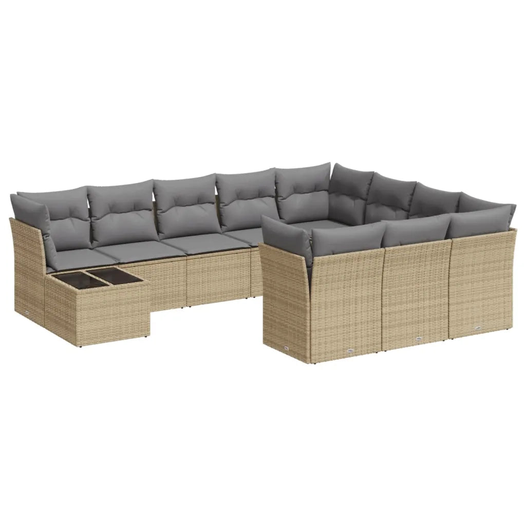 Set Divani da Giardino 11 pz con Cuscini Beige in Polyrattan