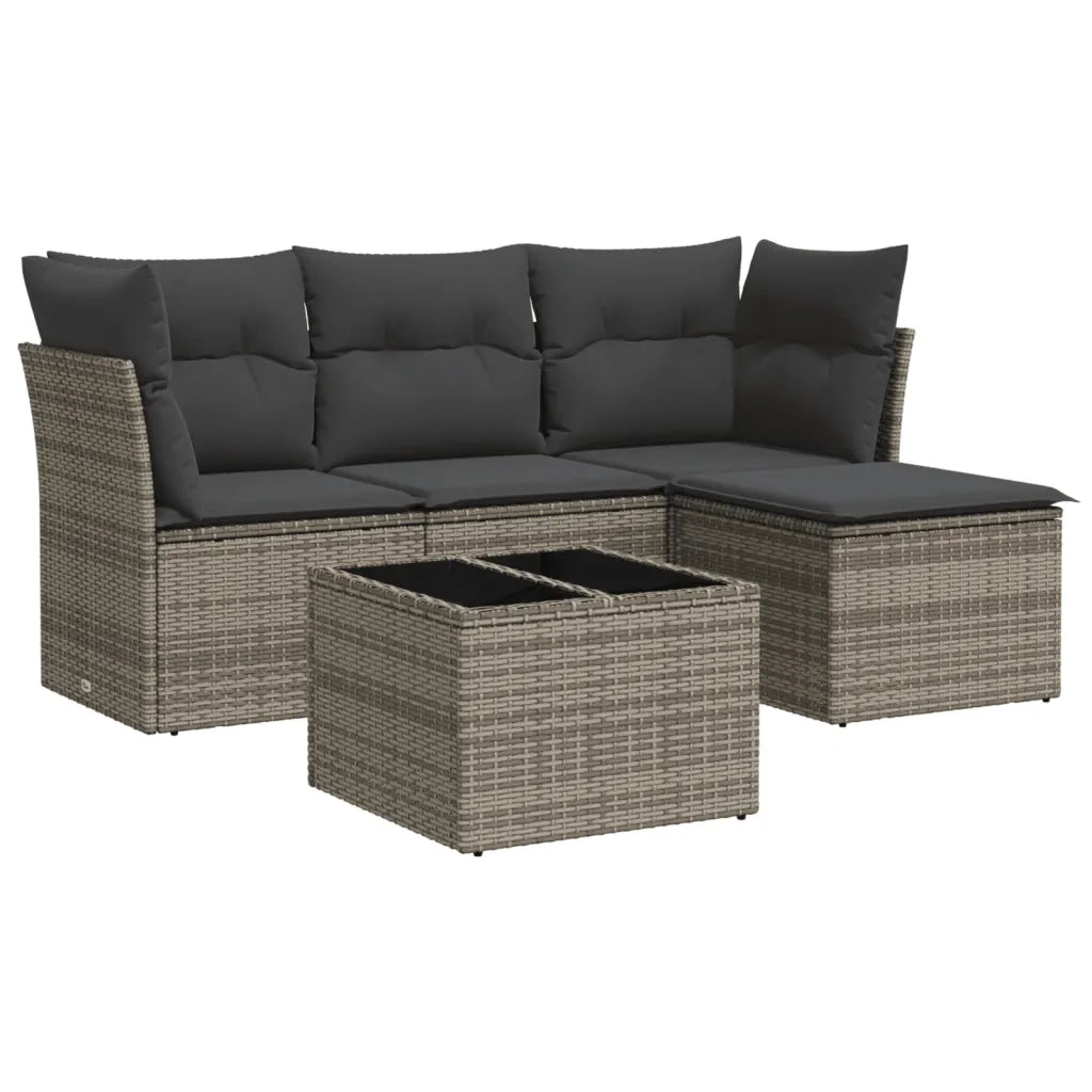 Set Divano da Giardino 5 pz con Cuscini Grigio in Polyrattan