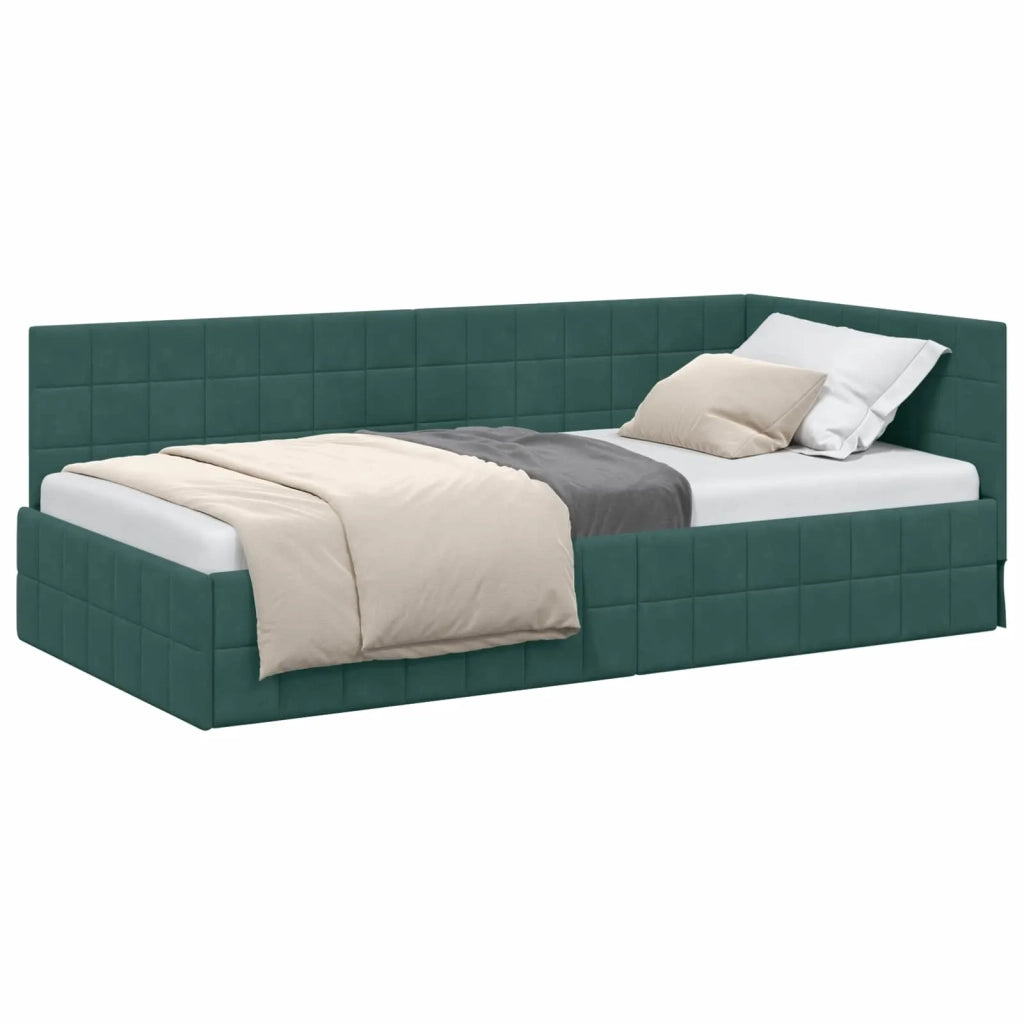 Cornice del letto ad angolo Verde Scuro 90 cm x 190 cm Velluto