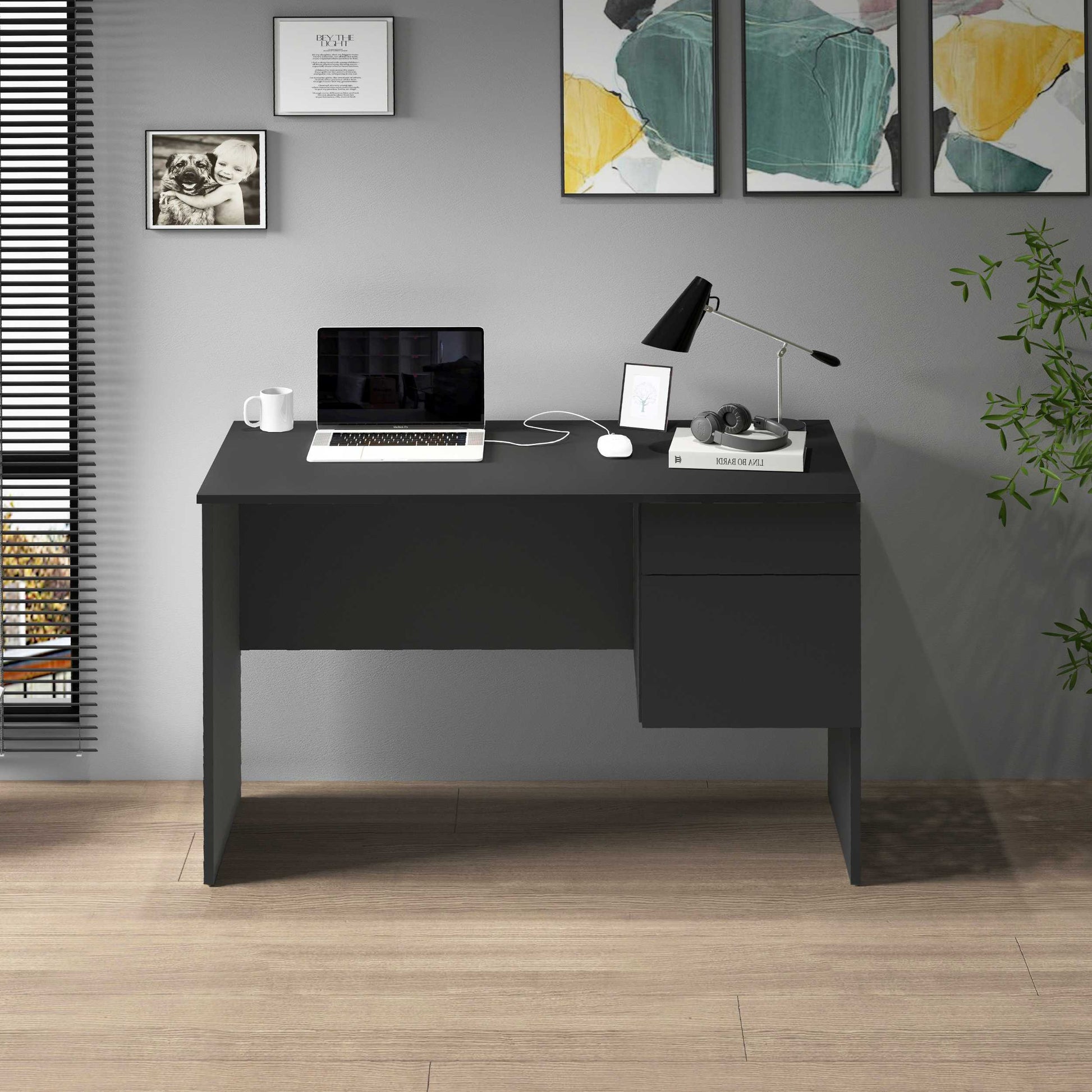 Scrivania Easy 1 anta e 1 cassetto antracite opaco 110x50x75 cm