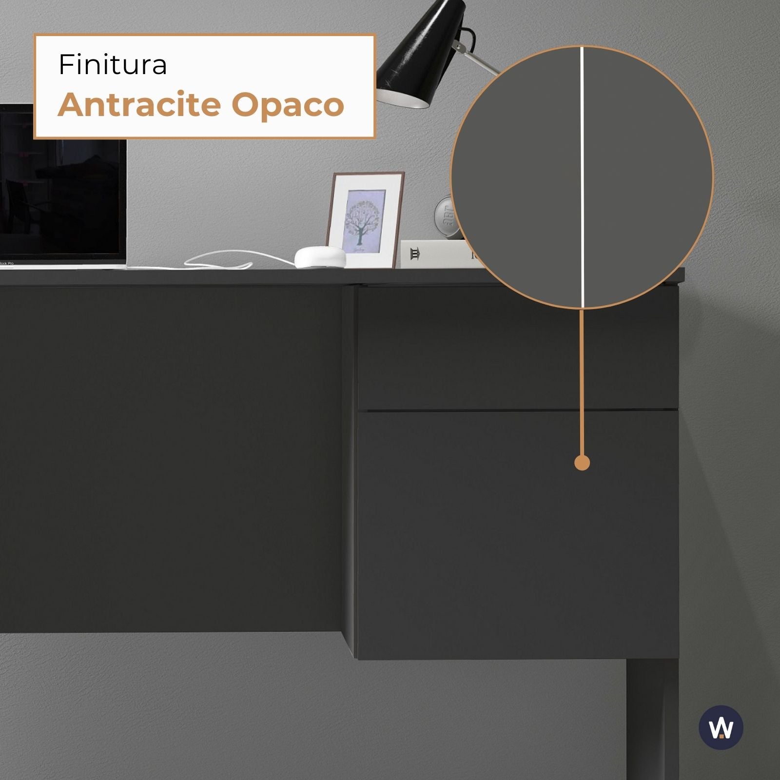 Scrivania Easy 1 anta e 1 cassetto antracite opaco 110x50x75 cm