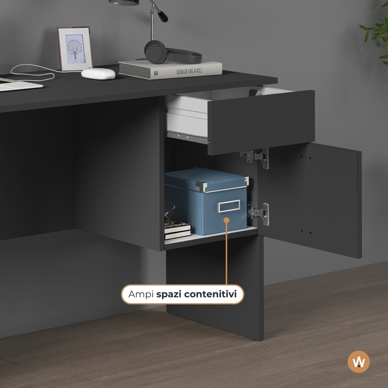 Scrivania Easy 1 anta e 1 cassetto antracite opaco 110x50x75 cm