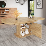 Tavolo da pranzo allungabile ovale con vani contenitore, multifunzione, per cucina e soggiorno, in truciolare, rovere