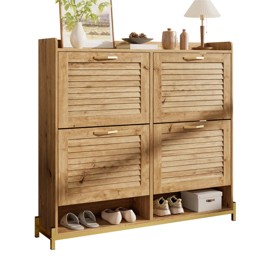 Mobile Scarpiera con 4 Ante e Ripiano; Struttura in Metallo; Stile Moderno; in MDF; Effetto Legno; 108;5×24×100 cm