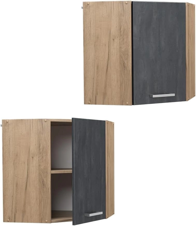 Mobile angolare da cucina R-Line, Calcestruzzo nero, 57 cm, per la libera combinazione all'interno di sistemi cucina modulari