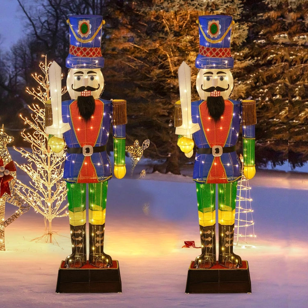 Decorazioni Natalizie, Schiaccianoci Natale Grande Soldatino 184 CM, 110 Luci Bianche Calde, Base Metallica, Addobbi Natalizi per Esterno Interno per Casa, Cortile, Giardino