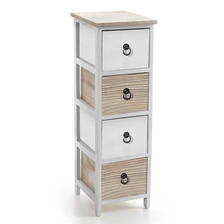 CASSETTIERA IN LEGNO CON 4 CASSETTI COLORE BIANCO E NATURALE 26 X 32 X 80 CM