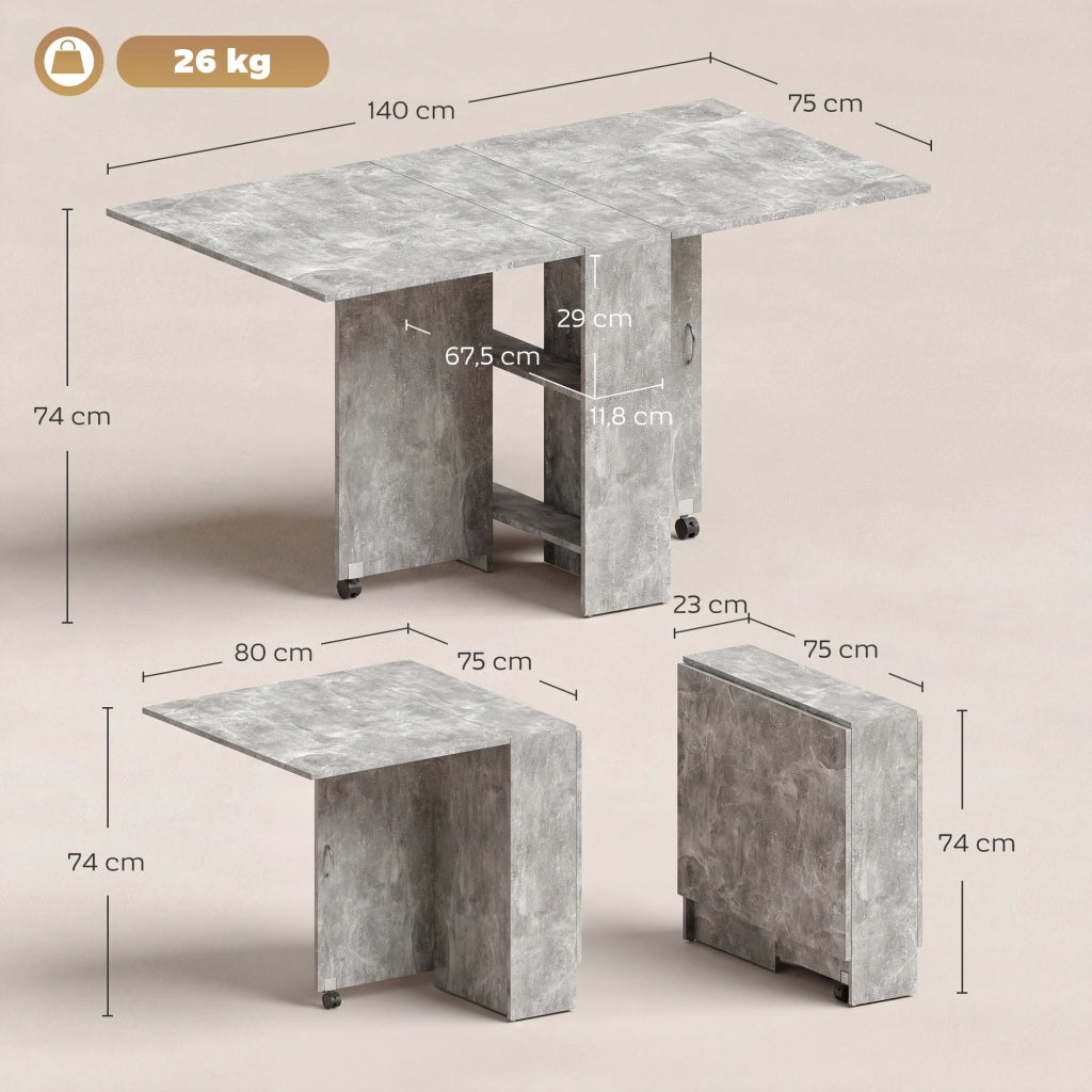 Tavolo pieghevole da pranzo con ruote e ripiani ¨C zephmum ¨C legno 75x140x74 cm