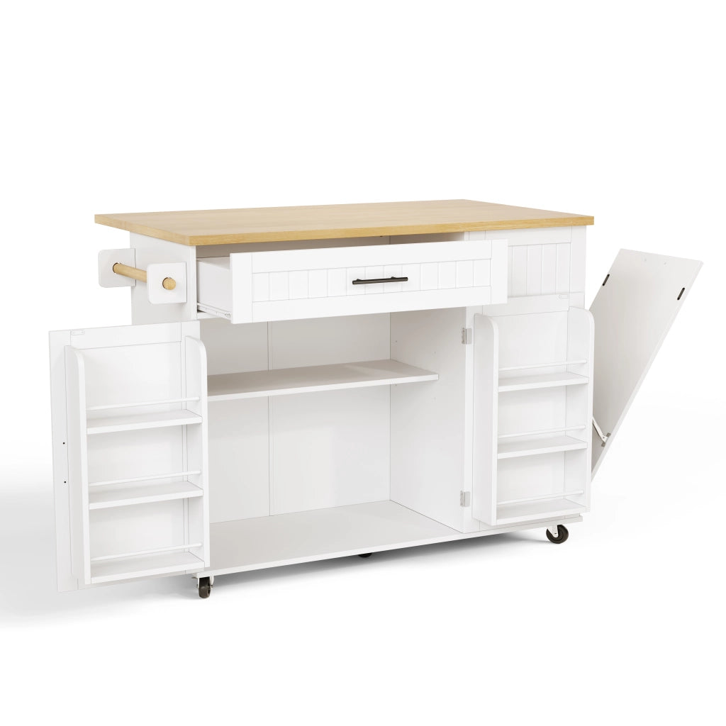 Carrello da cucina con 1 cassetto; vano pattumiera; ripiani sulla porta e piano ribaltabile; bianco; 130 × 70 × 93 cm