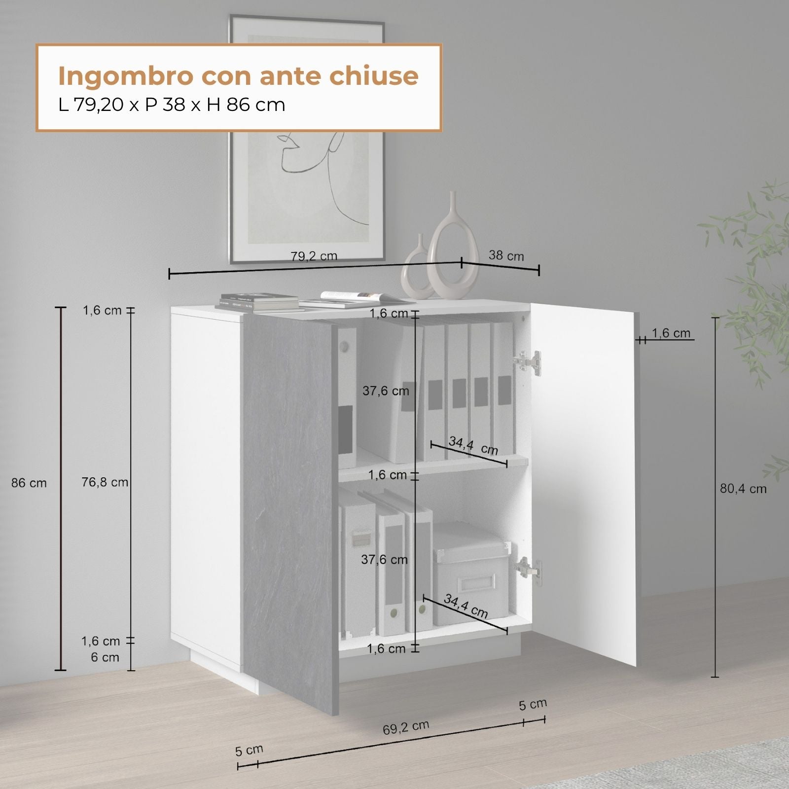 Armadio multiuso Easy a 2 ante bianco opaco e acero 79,20x38x86 cm