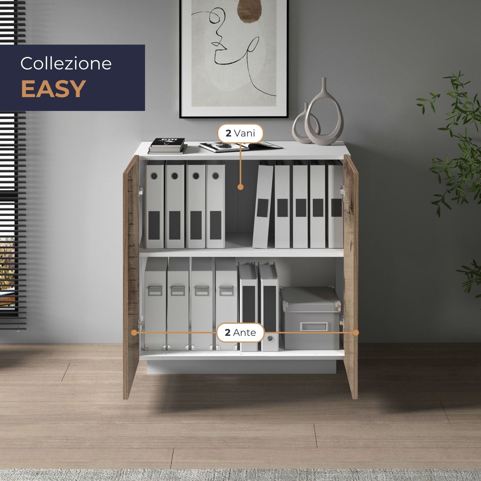 Armadio multiuso Easy a 2 ante bianco opaco e acero 79,20x38x86 cm